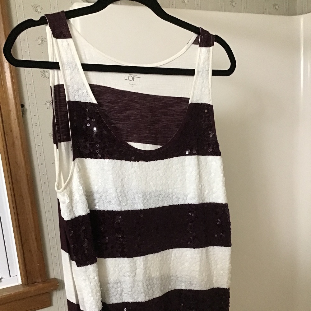 Plum and Off White Sequined Ann Taylor Loft Tank